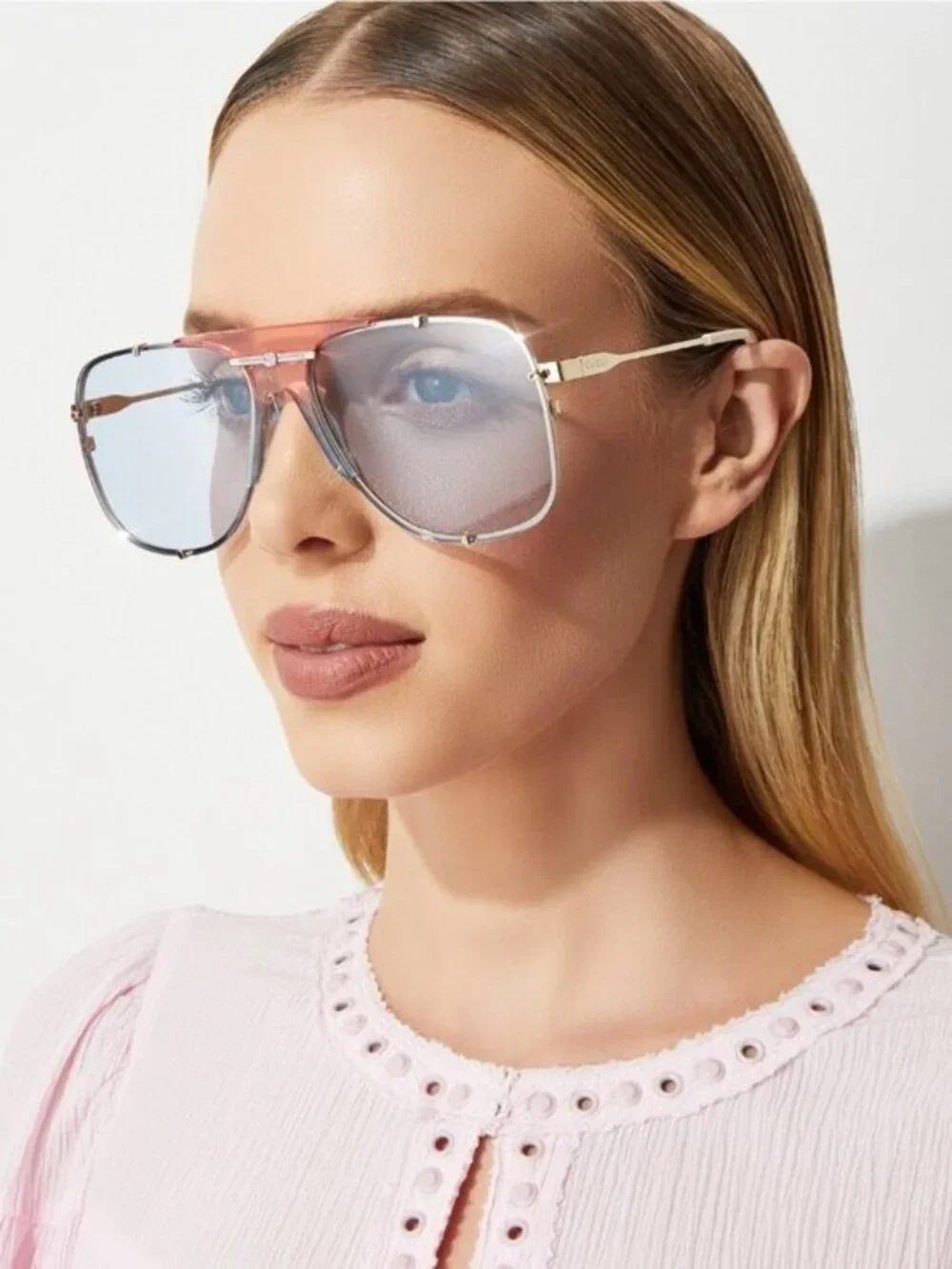 Gucci GG0739S 005 Aviator Sunglasses - Gold / Blue